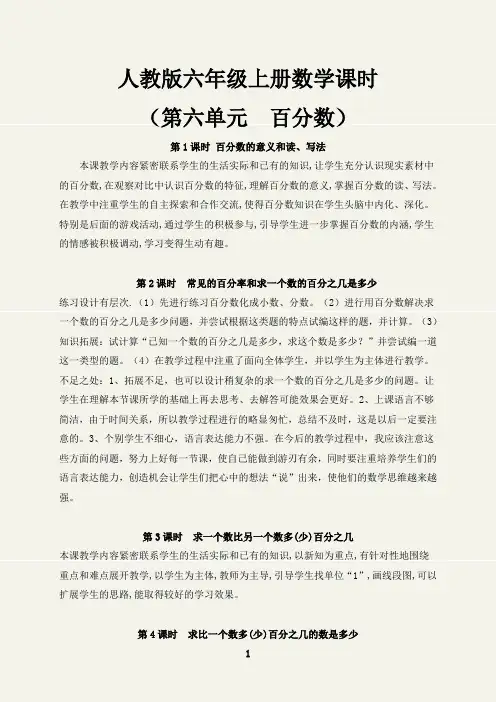 (最新)六年级数学上册第六单元百分数课时反思(人教版)