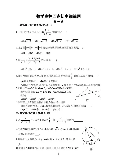 数学奥林匹克初中训练题(含答案)
