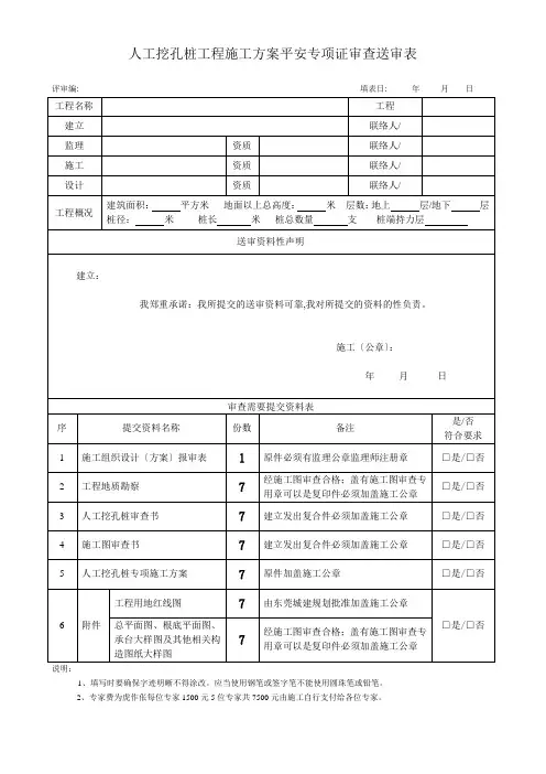 人工挖孔桩工程施工方案安全专项论证审查送审表