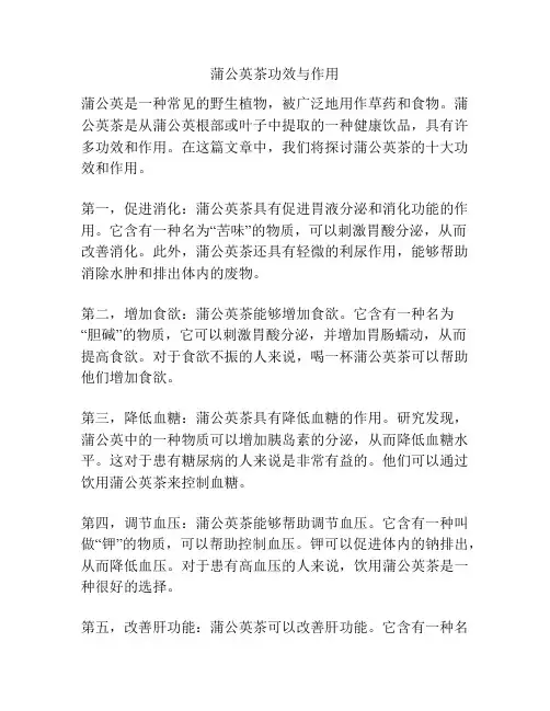 蒲公英茶功效与作用
