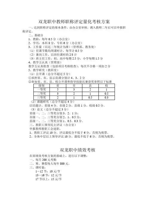 双龙职中教师职称评定量化考核方案