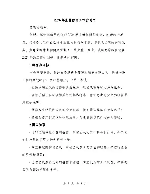 2024年主管护师工作计划书(三篇)