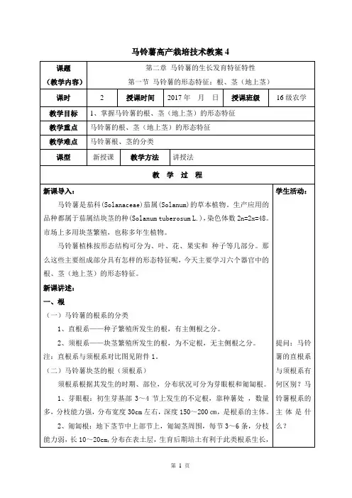2017年9月1日马铃薯栽培教案4呼伦贝尔地区马铃薯的根、地上茎