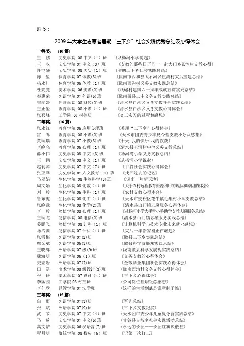 2009年大学生志愿者暑期三下乡社会实践优秀总结及心。。。