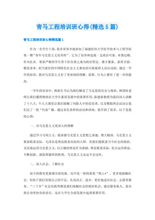 青马工程培训班心得(精选5篇)