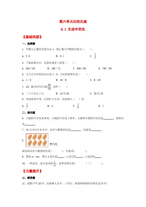 【分层作业】6.1 生活中的比(同步练习) 六年级上册数学同步课时练 (北师大版,含答案)