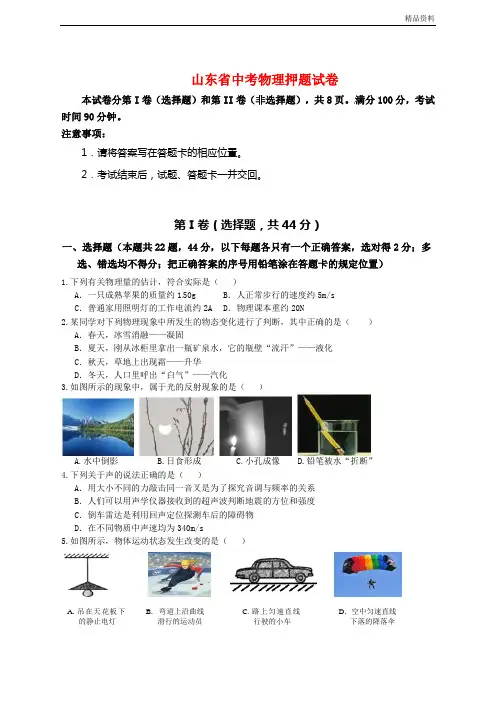 2020年山东省中考物理押题试卷(含答案) (2)