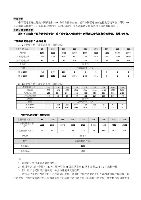 上海联通黑莓合约计划资费