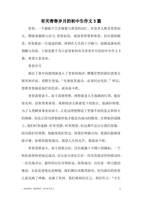 有关青春岁月的初中生作文5篇
