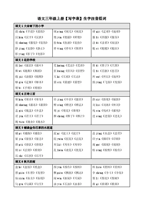 三年级语文上册《生字注音、组词》