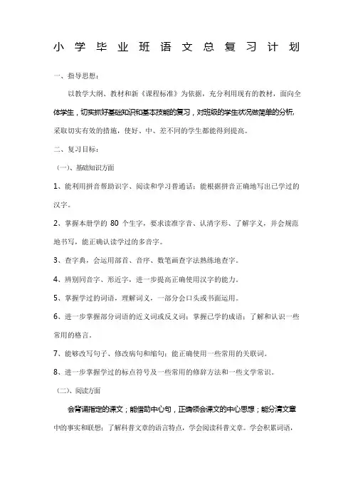 六年级语文毕业总复习教案 