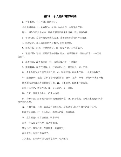 描写一个人很严肃的词语
