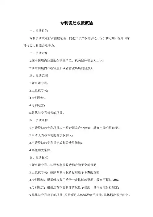 专利资助政策概述
