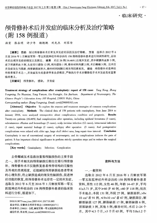 颅骨修补术后并发症的临床分析及治疗策略(附158例报道)