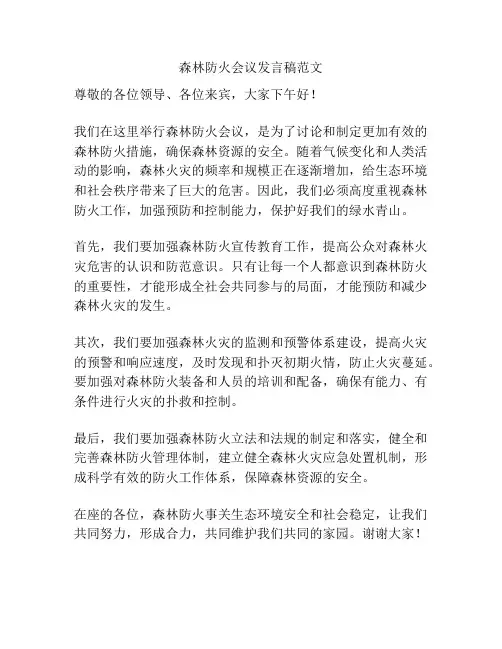 森林防火会议发言稿范文