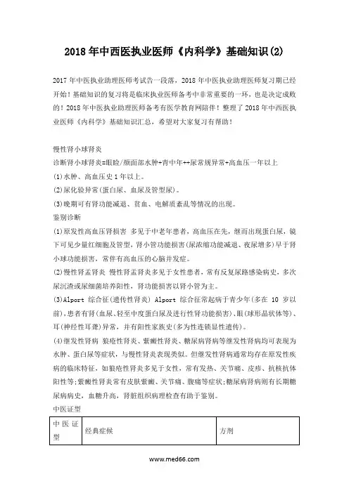 2018年中西医执业医师《内科学》基础知识(2)