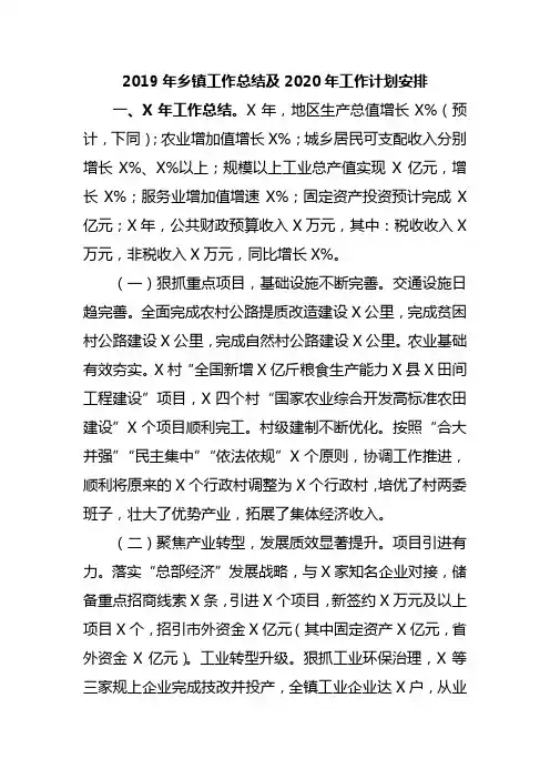 2019年乡镇工作总结及2020年工作计划安排
