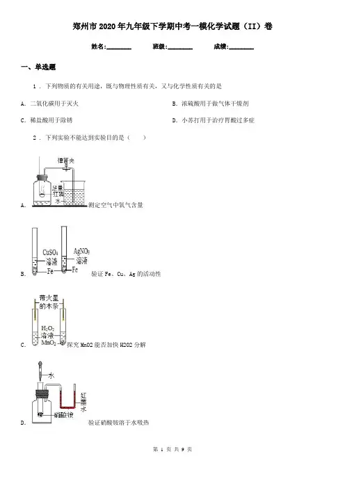 郑州市2020年九年级下学期中考一模化学试题(II)卷