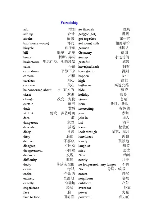 人教版高中英语必修课本词汇表