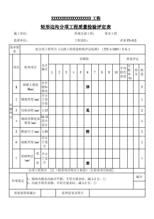 预制板矩形排水沟资料表格