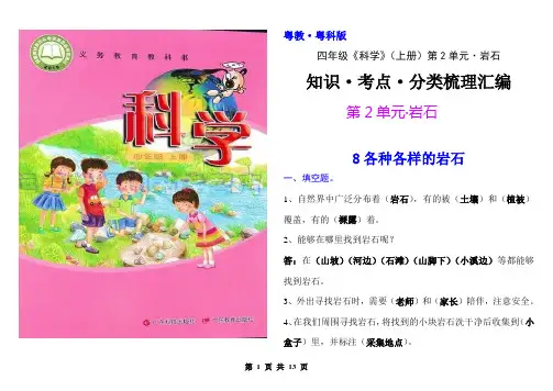 粤教 · 粤科版  四年级《科学》(上册)第2单元  岩石  知识考点梳理汇编