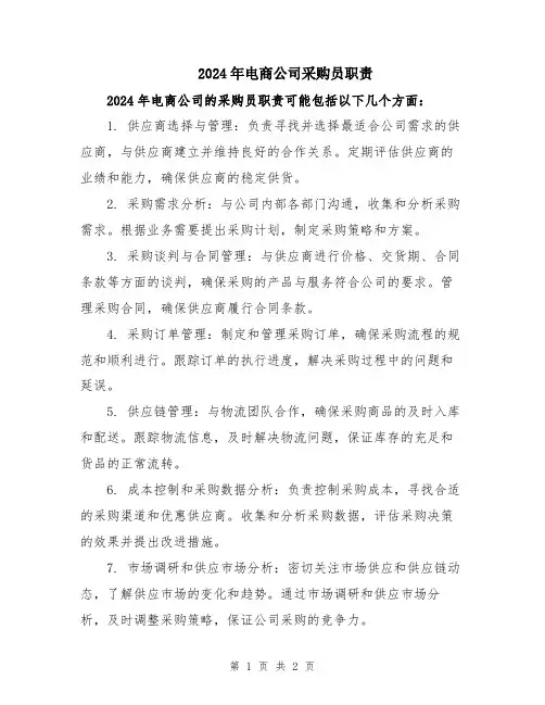 2024年电商公司采购员职责