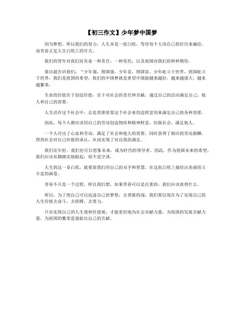 【初三作文】少年梦中国梦
