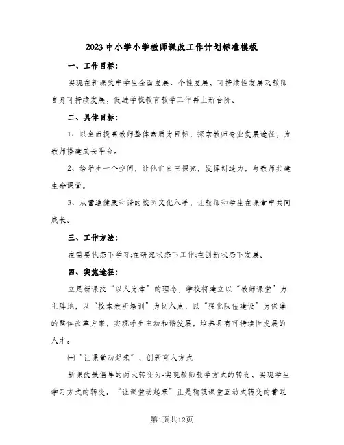 2023中小学小学教师课改工作计划标准模板(二篇)