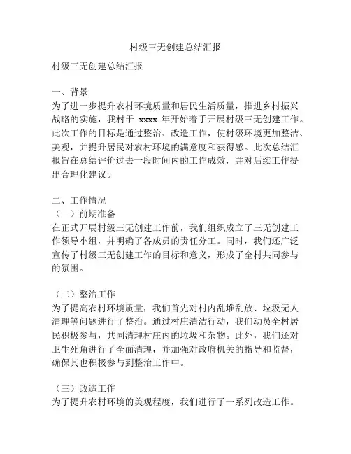 村级三无创建总结汇报