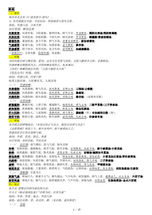中医内科学证型(整理)