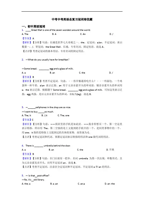 中考中考英语总复习冠词培优题