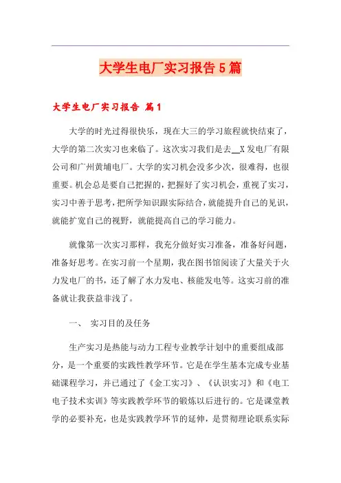 大学生电厂实习报告5篇