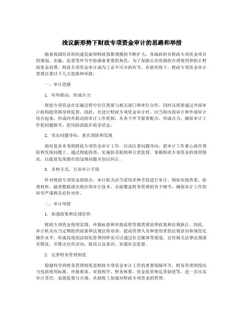 浅议新形势下财政专项资金审计的思路和举措