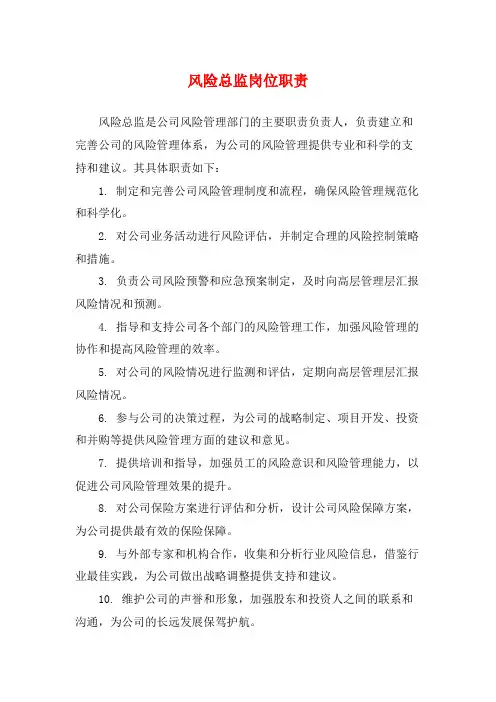 风险总监岗位职责