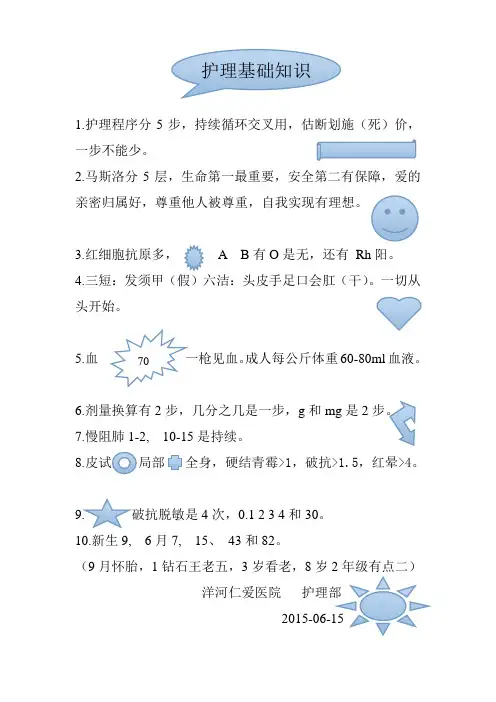 护理基础知识  顺口溜1