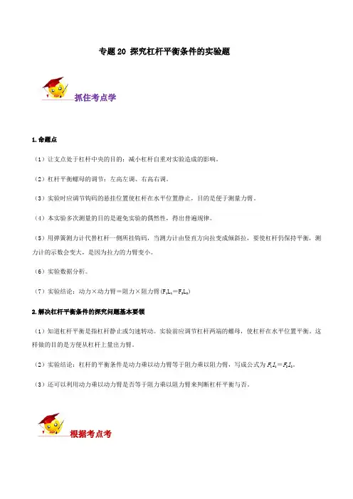 专题20 探究杠杆平衡条件的实验题(原卷版) 