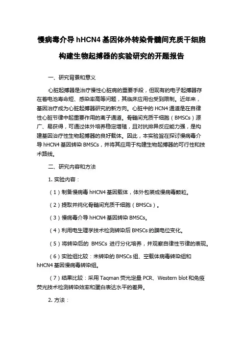 慢病毒介导hHCN4基因体外转染骨髓间充质干细胞构建生物起搏器的实验研究的开题报告