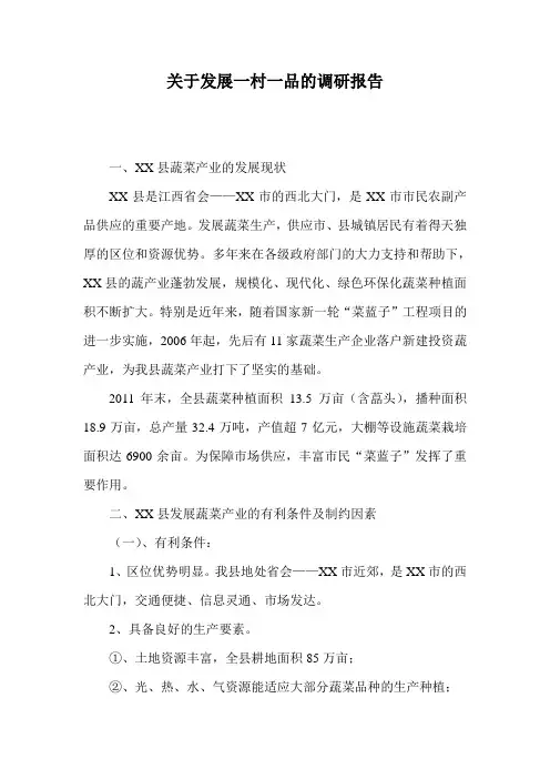关于发展一村一品的调研报告