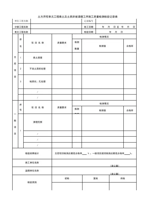 单元工程施工质量检测记录表