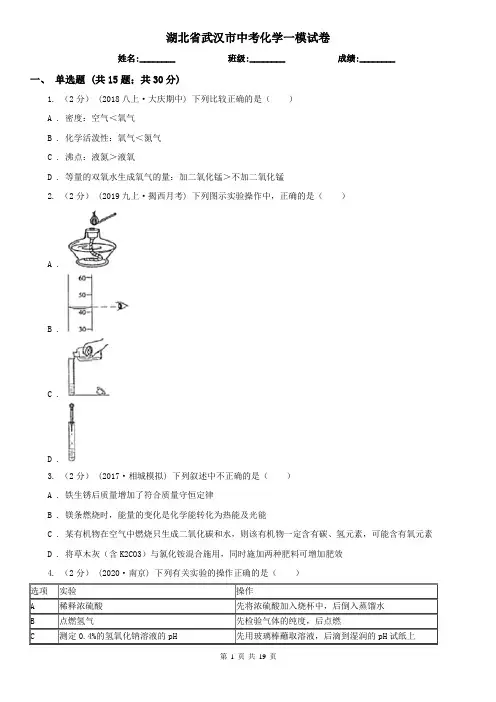 湖北省武汉市中考化学一模试卷