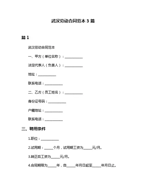 武汉劳动合同范本3篇