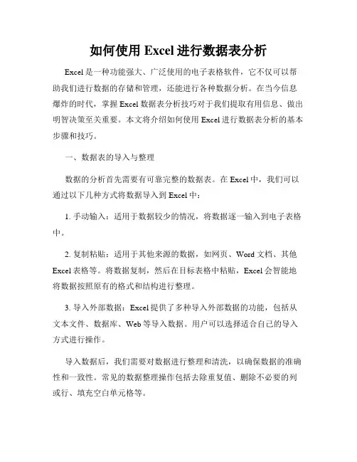 如何使用Excel进行数据表分析