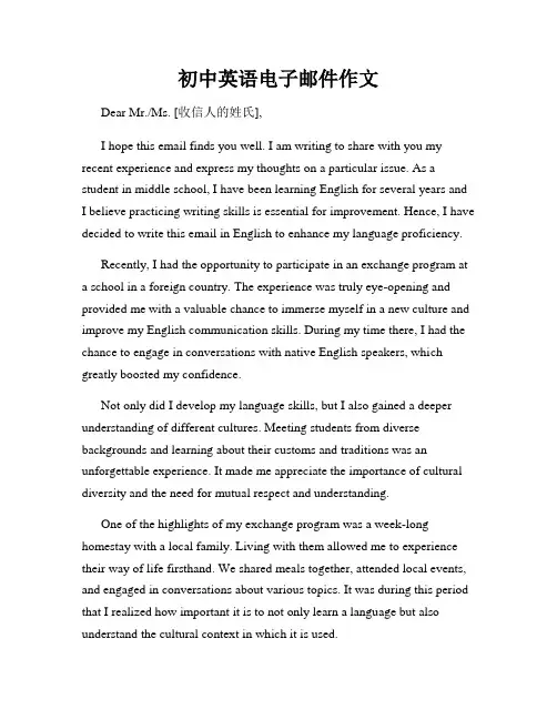 初中英语电子邮件作文