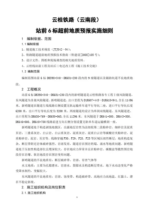 云桂铁路(云南段)站前6标超前地质预报实施细则