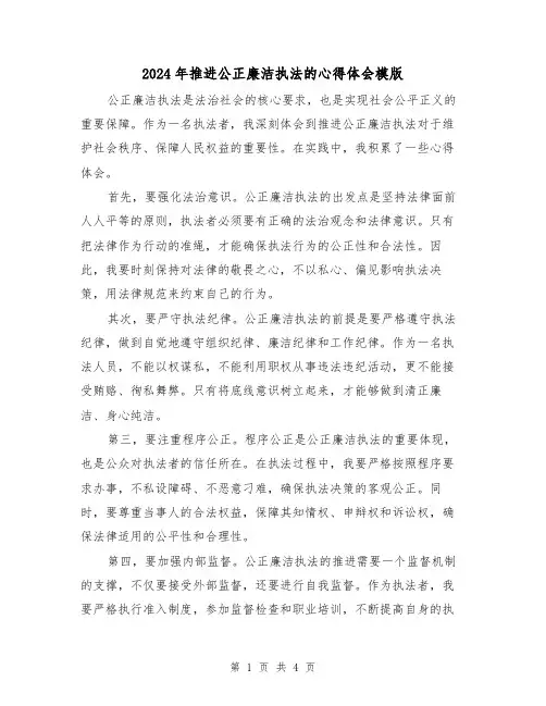 2024年推进公正廉洁执法的心得体会模版(2篇)