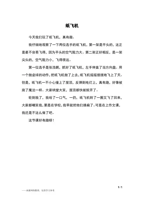 纸飞机_二年级作文