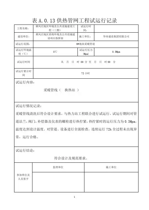 供热工程试运行