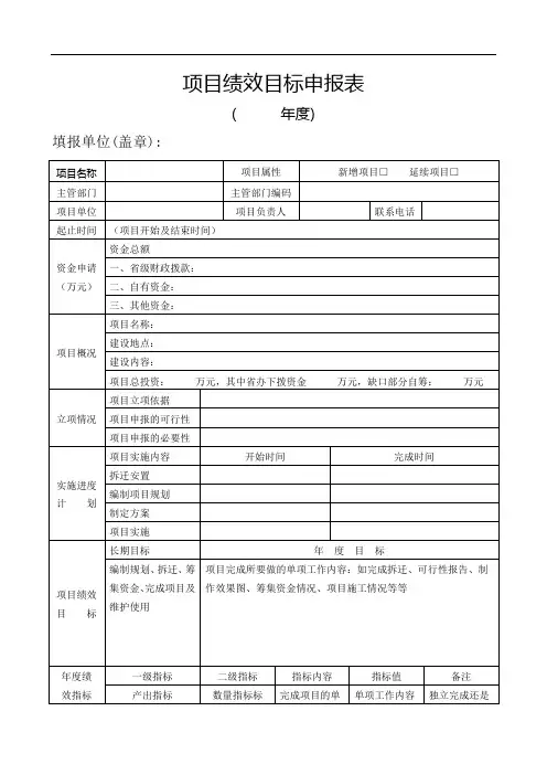 项目绩效目标申报表
