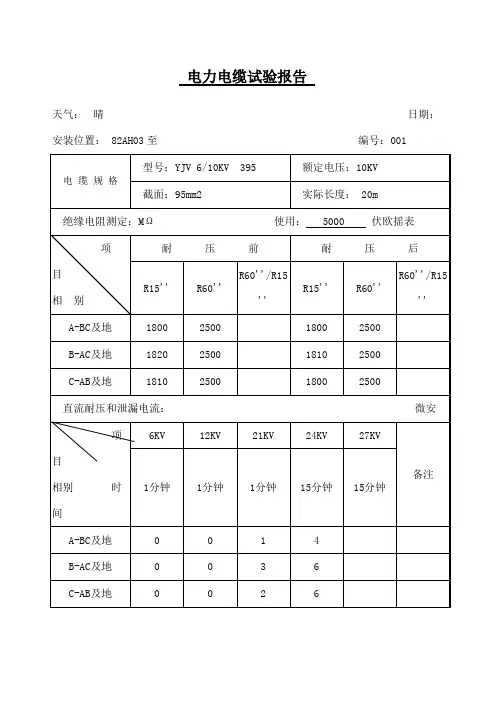 高压电力电缆试验报告