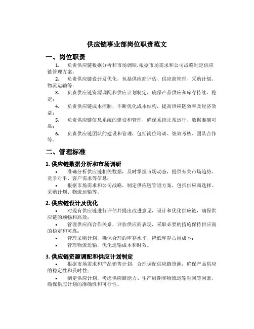 供应链事业部岗位职责范文
